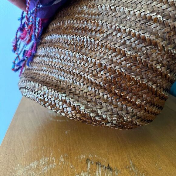African Beaded Straw Bag Scarf Fringe Closure - Picture 8 of 16